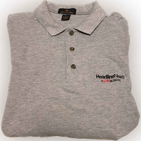 Antigua Other - Men's HeadlineNews A CNN Network Grey Short Sleeve Polo Button Up Small Shirt